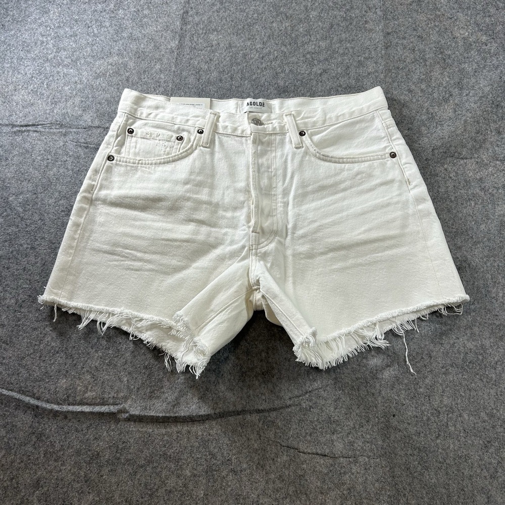 AGOLDE Shorts 27 Parker Long Short White High Rise Loose Fit Cut Off Denim